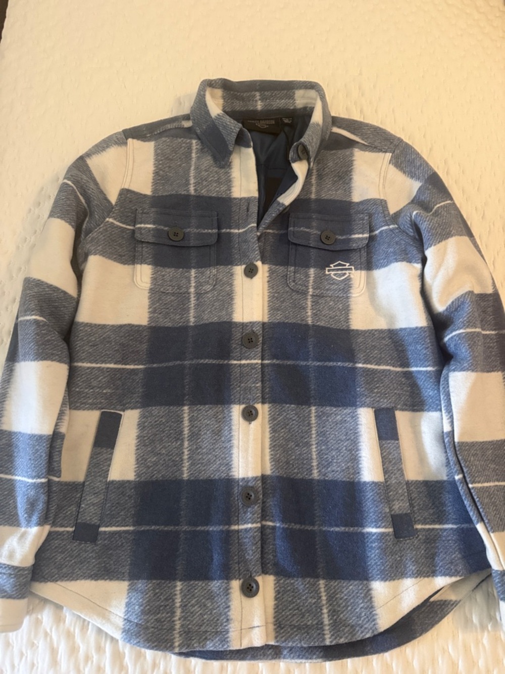 Harley Davidson Blue & White Plaid Button-Up Jacket